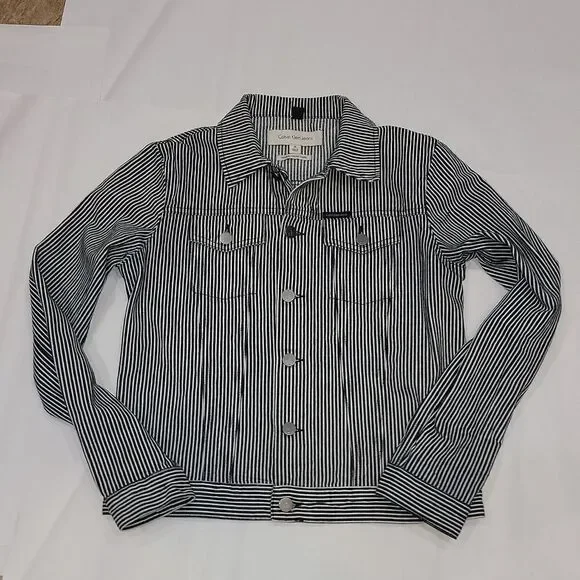 Calvin Klein Clean Line Trucker Teddy Stripe Engineer Denim Jacket NWOT Size M - Picture 5 of 10